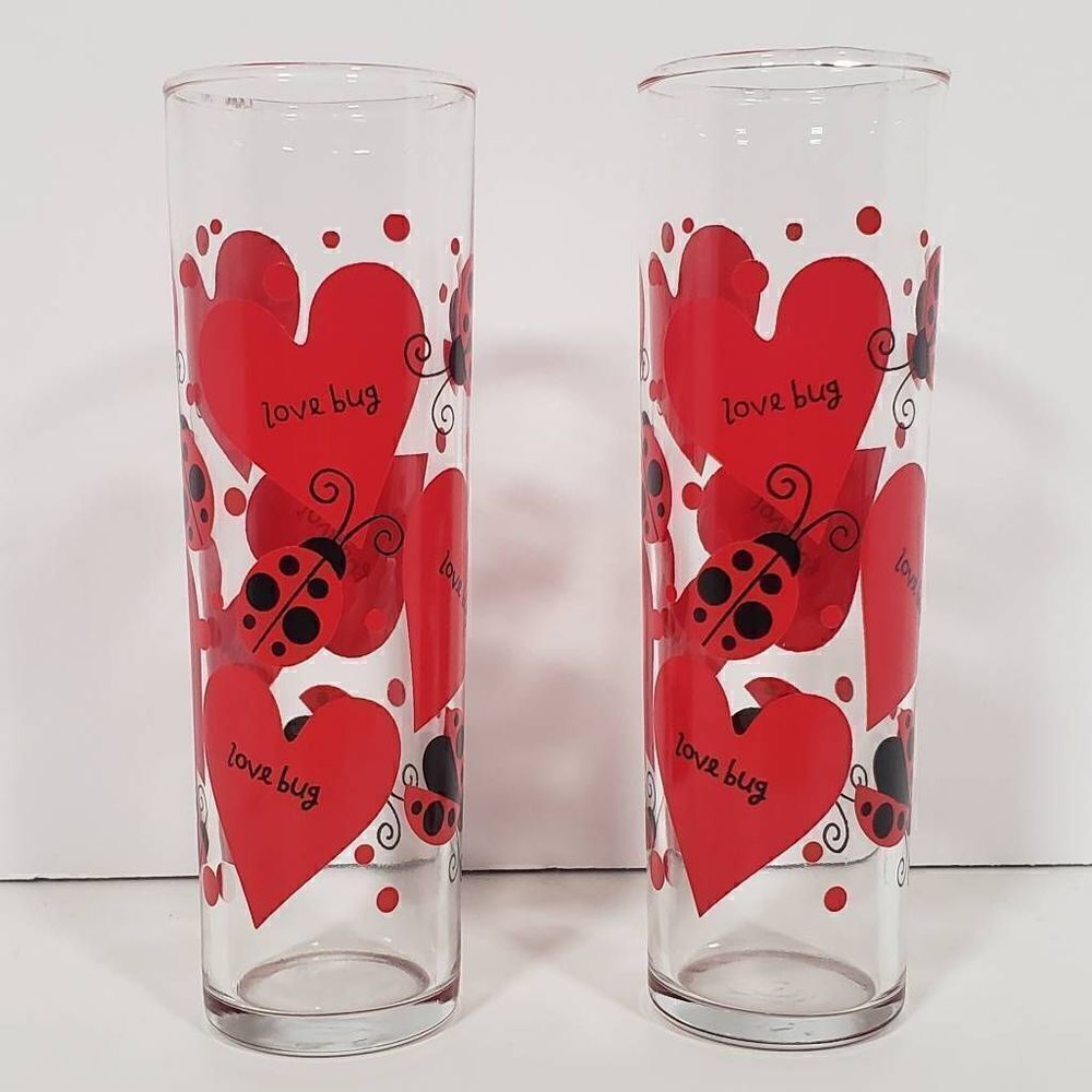Indiana Glass Hearts and Lovebugs Crystal Vase Set of 2 Made in the USA